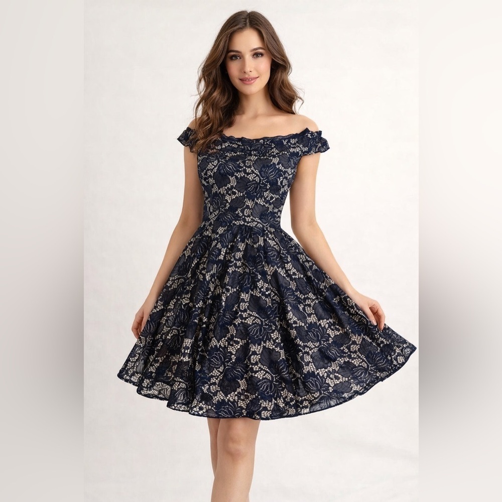 B Darlin Navy and White Floral Lace Dress